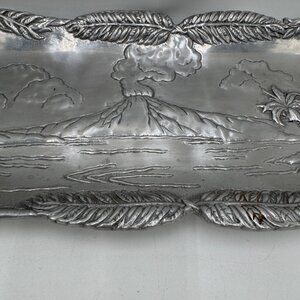 RARE Arthur Court Volcano & Palm Trees Hawaii Long Dimensional Tray 2003